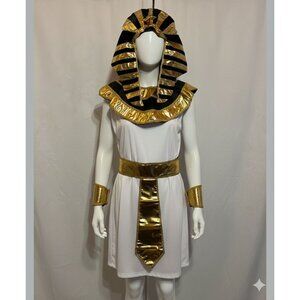Egyptian Pharaoh Costume Set With Gold & Black Striped Headdress Collar And Belt